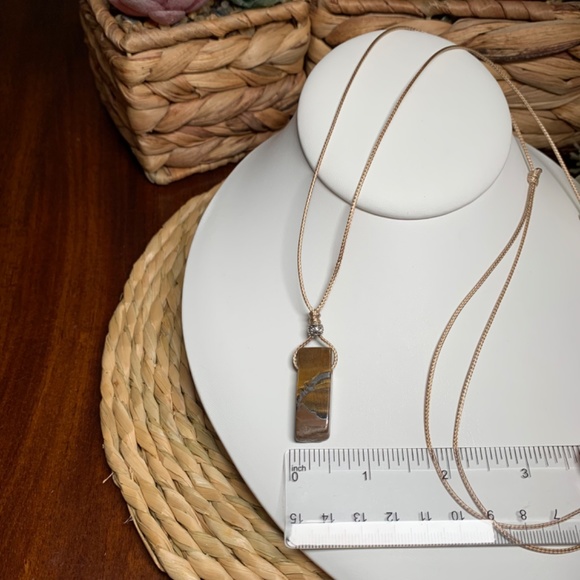 Tiger’s Eye Stone Necklace on Adjustable Length Tan Cord - Picture 7 of 7